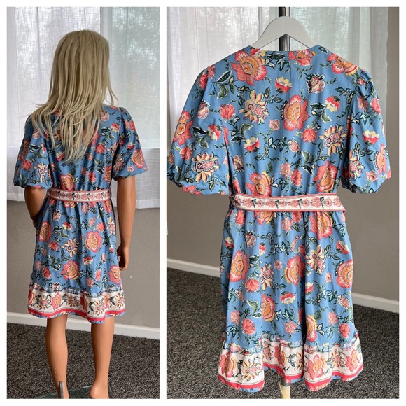 JOIE Baha Floral Puff Sleeve Belter Mini Cotton Dress - Picture 2 of 11